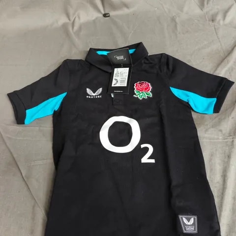 ENGLAND RUGBY CASTORE ALTERNATE SHORT SLEEVE SHIRT – UK JUNIOR SMALL (JS), BLACK/BLUE