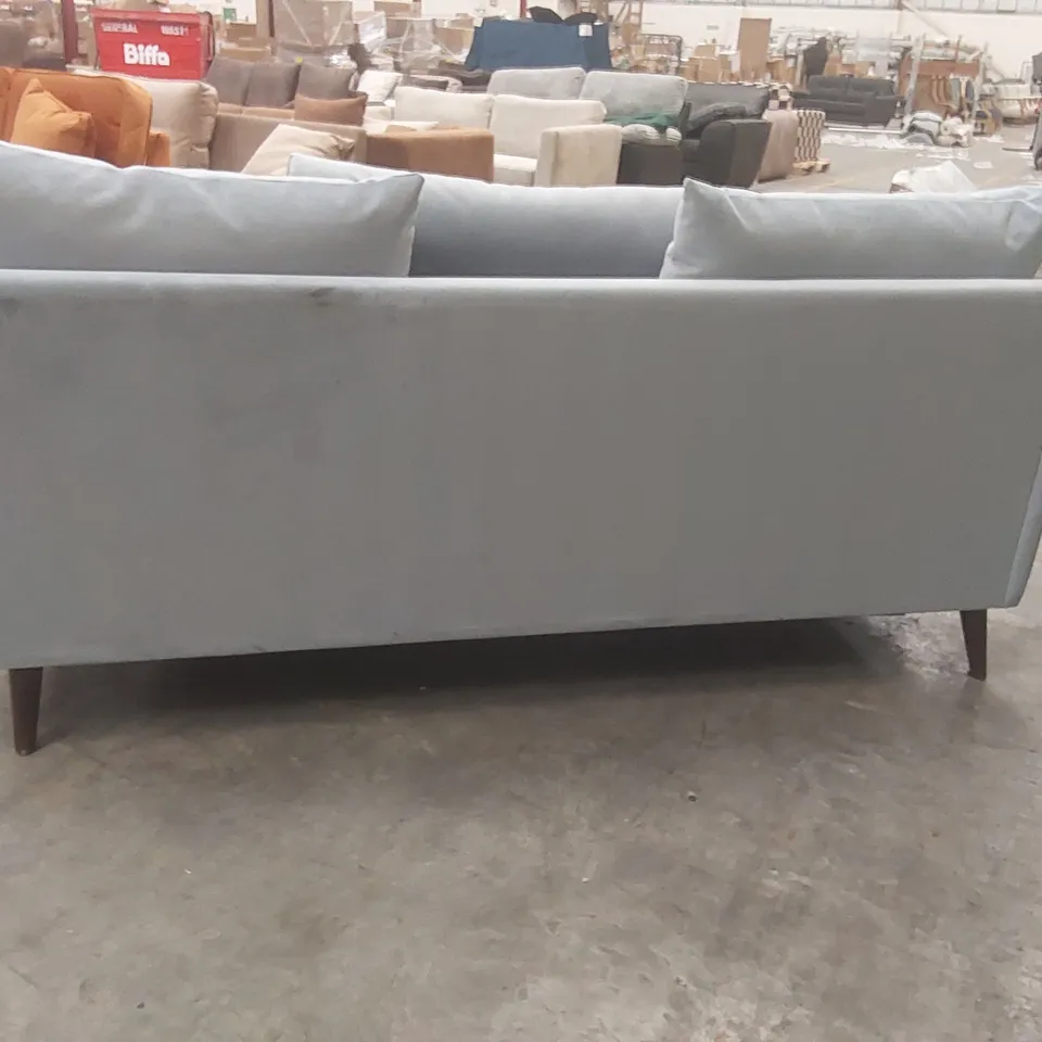 QUALITY DESIGNER 3 SEATER VELVET UPHOLSTERED SOFA - MISSMATCHED CUSHIONS