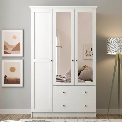 BRAND NEW BOXED VIVENSE ZENIO 3-DOOR 2-DRAWER WARDROBE - WHITE (3 BOXES)