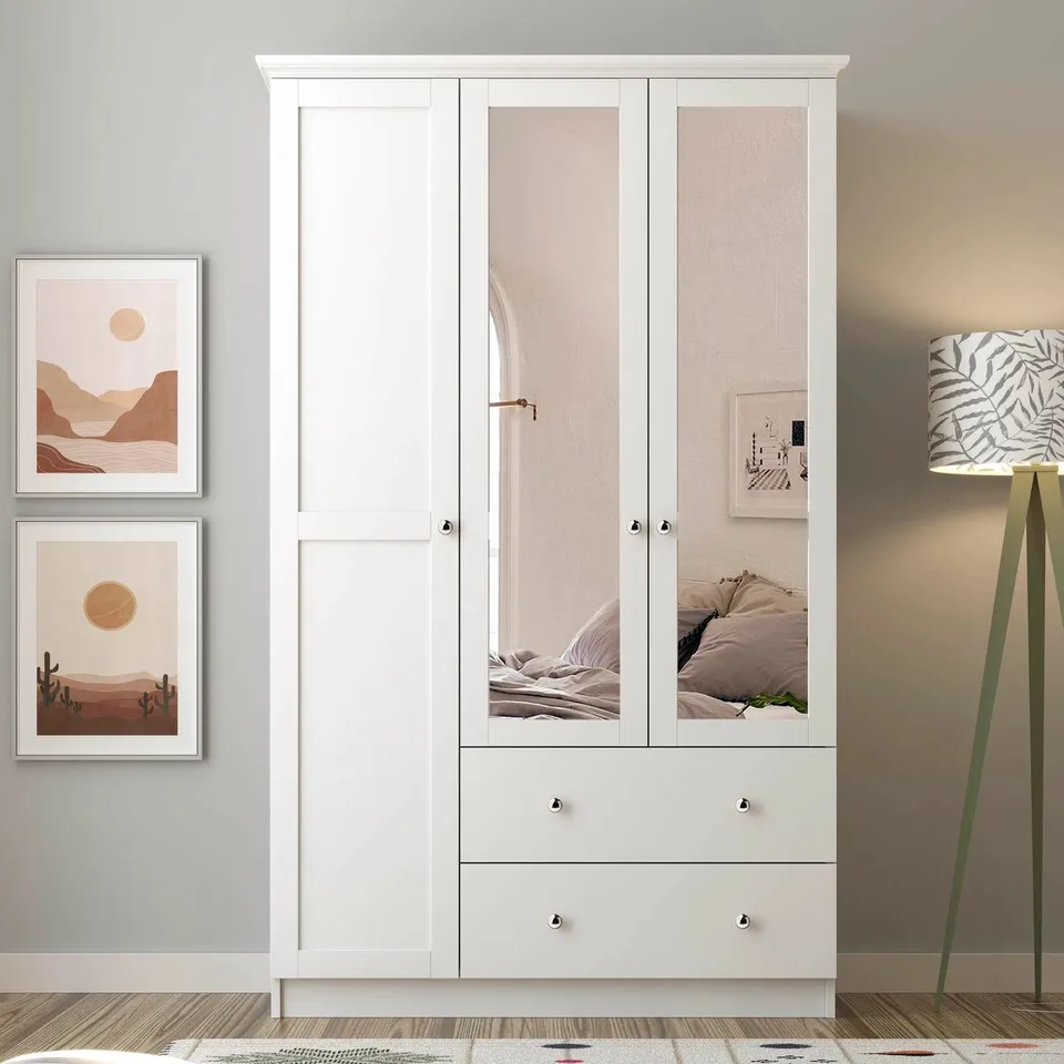 BRAND NEW BOXED VIVENSE ZENIO 3-DOOR 2-DRAWER WARDROBE - WHITE (3 BOXES)