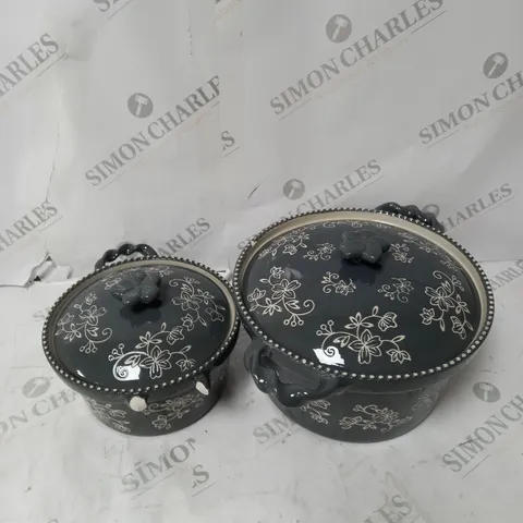 TEMP-TATIONS CERAMIC ROUND CASSEROLE BAKERS GREY ( VISABLE DAMAGE )
