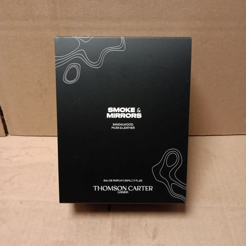 BOXED THOMSON CARTER SMOKE & MIRROR SANDALWOOD, MUSK AND LEATHER 50ML EAU DE PARFUM