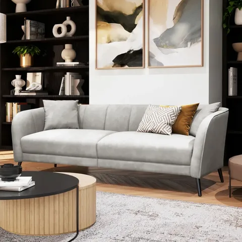 BOXED LOREN DOVE GREY PLUSH FABRIC 3 SEATER SOFA