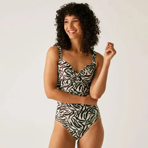 BRAND NEW REGATTA WOMENS SAKARI TUMMY CONTROL SWIMMING COSTUME IN TONAL ZEBRA PRINT SIZE UK 12