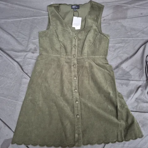 NOBODY'S CHILD OLIVE GREEN PETITE DRESS – BUTTON-FRONT, UK 10 (EU 38, USA 6)