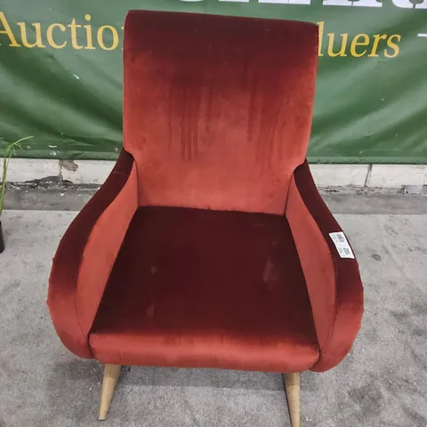 DESIGNER EASY CHAIR BROWN PLUSH FABRIC