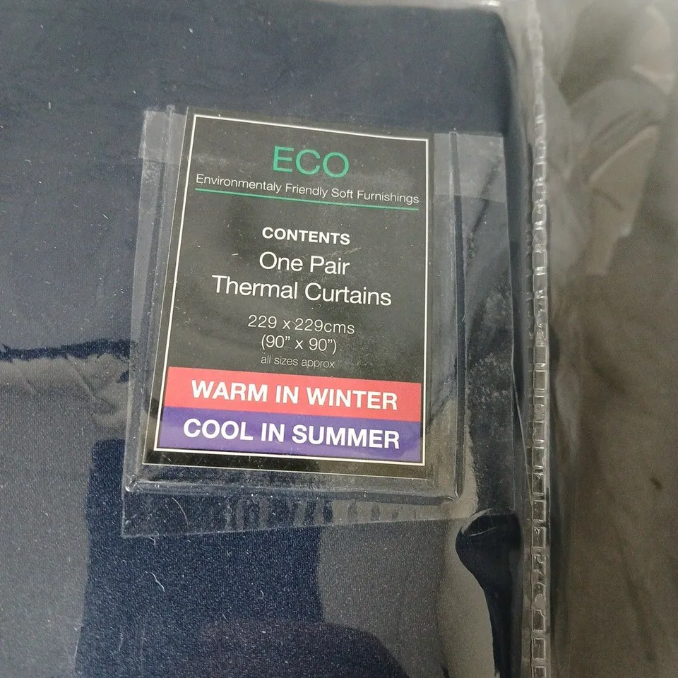 ECO THERMAL CURTAINS – ONE PAIR, NAVY, 229 X 229 CM (90IN X 90IN), IN PACKAGING