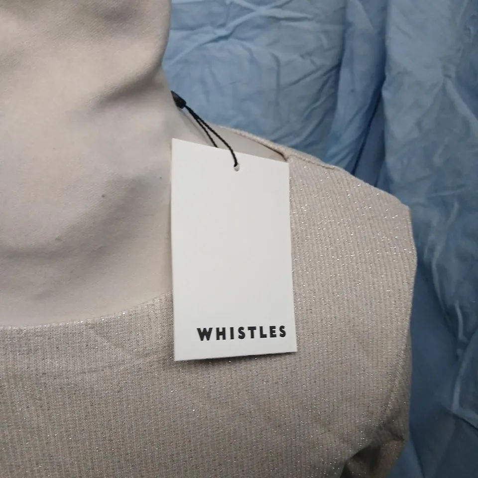 WHISTLES SPARKLE RIB JERSEY TOP – BEIGE, UK 10 (EU 38, US 6)