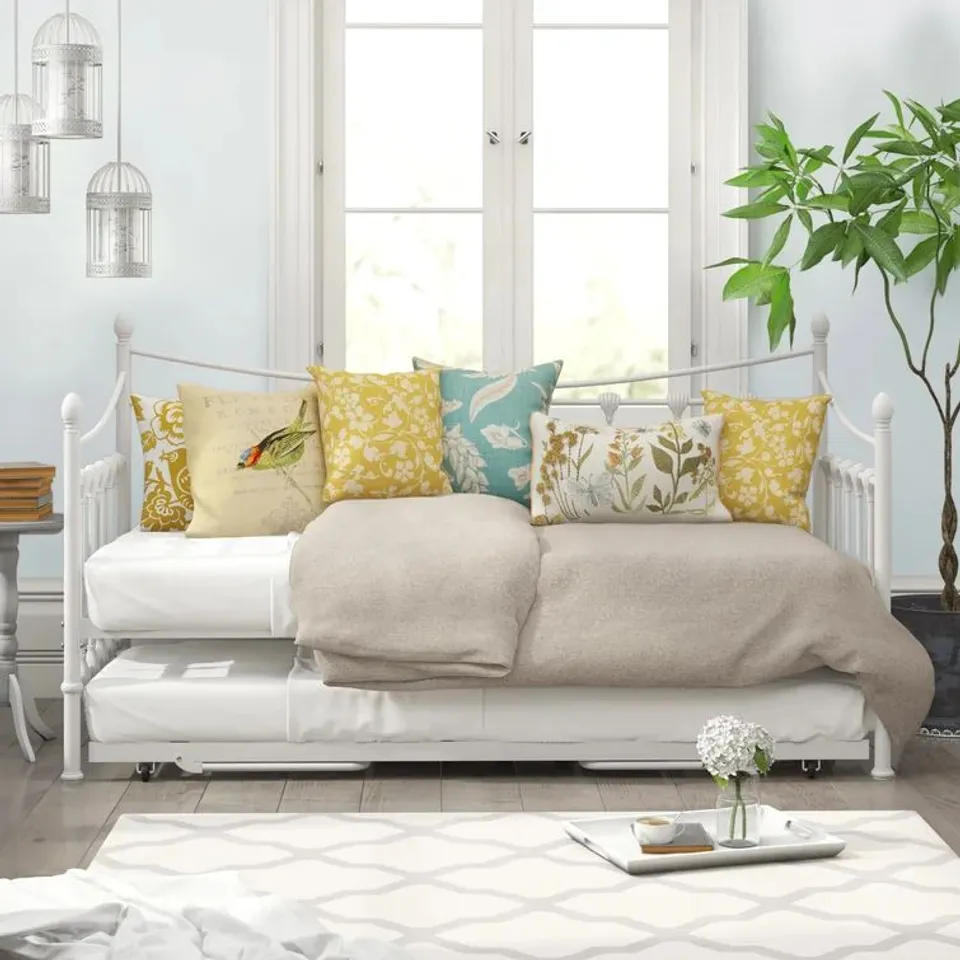 BOXED SINGLE ALUMINIUM DAYBED WITH TRUNDLE 
