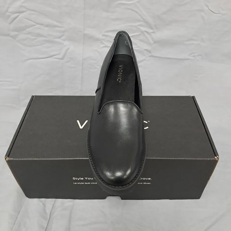 VIONIC WOMEN'S BLACK LEATHER SLIP-ON LOAFERS – BOXED - 7
