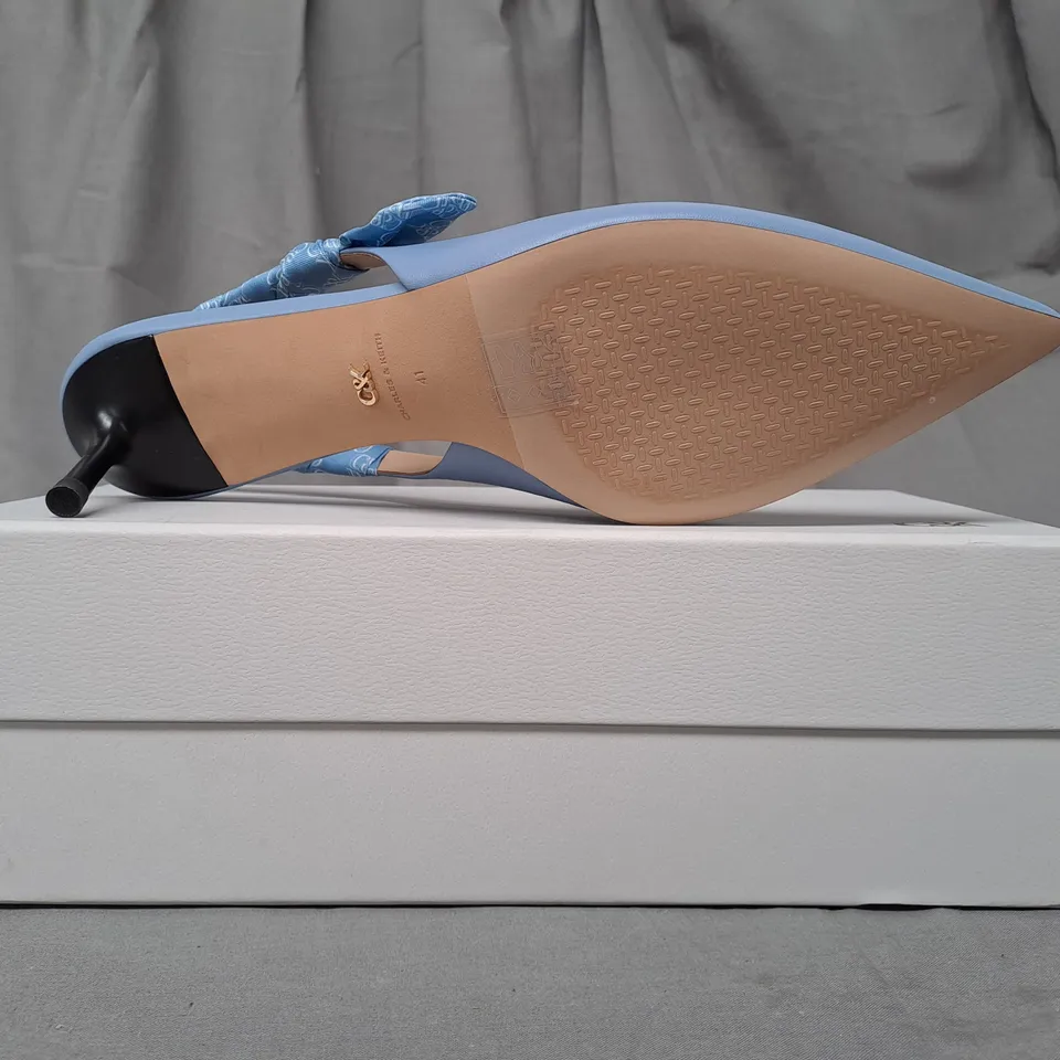 BOXED PAIR OF CHARLES & KEITH POINTED TOE LOW HEEL SHOES IN BLUE EU SIZE 41