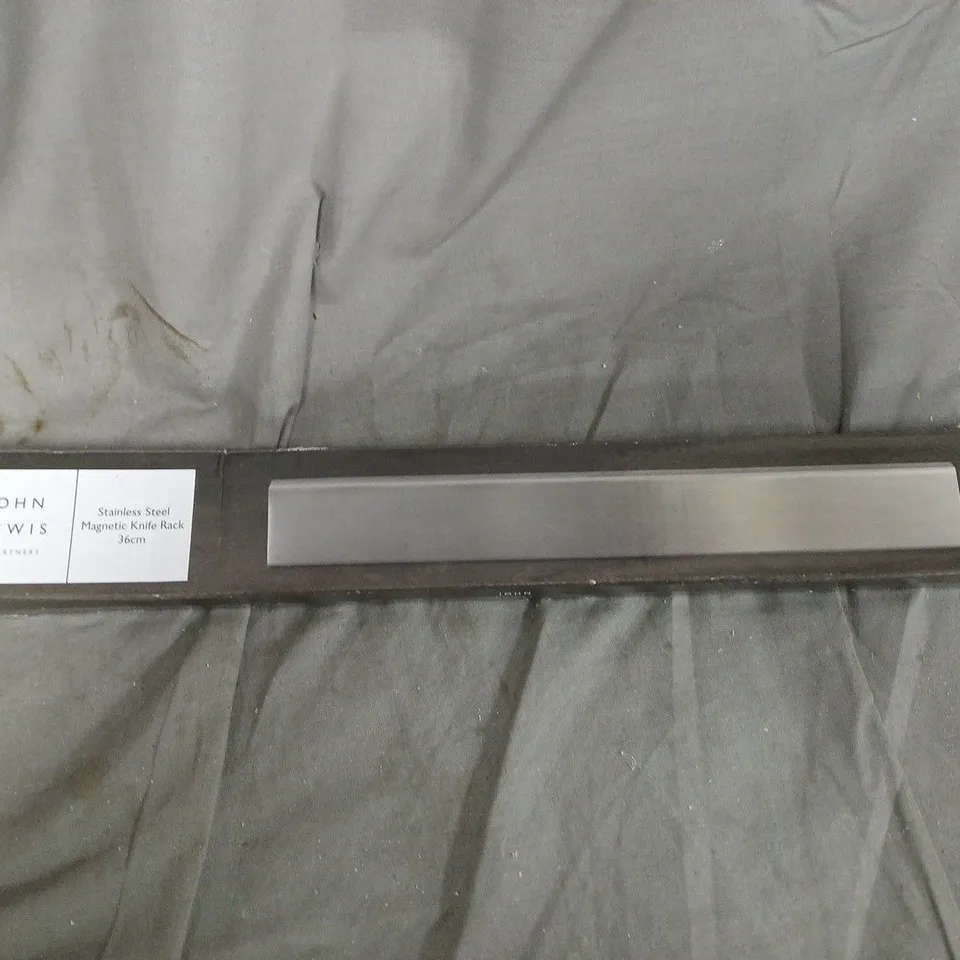 BOXED JOHN LEWIS STAINLESS STEEL MAGNETIC KNIFE RACK 36CM
