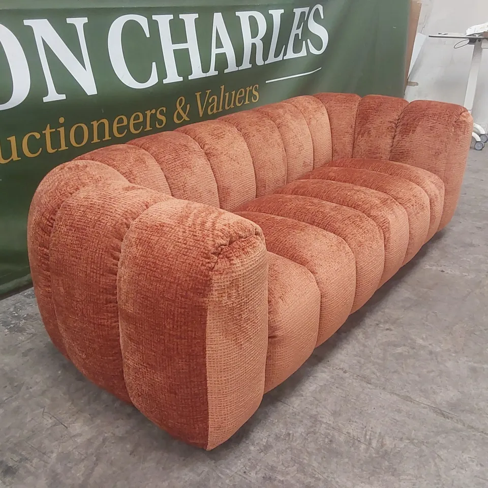QUALITY DESIGNER BELLE 4 SEATER GLAM BLOCK FABRIC SOFA - BURNT ORANGE 