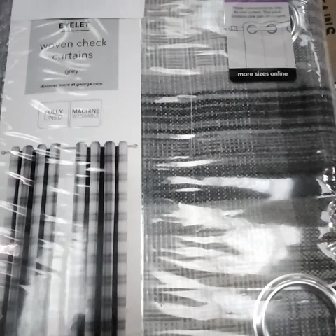 BOX OF 8 PAIRS BRAND NEW EYELET WOVEN CHECK CURTAINS GREY 168×137CM