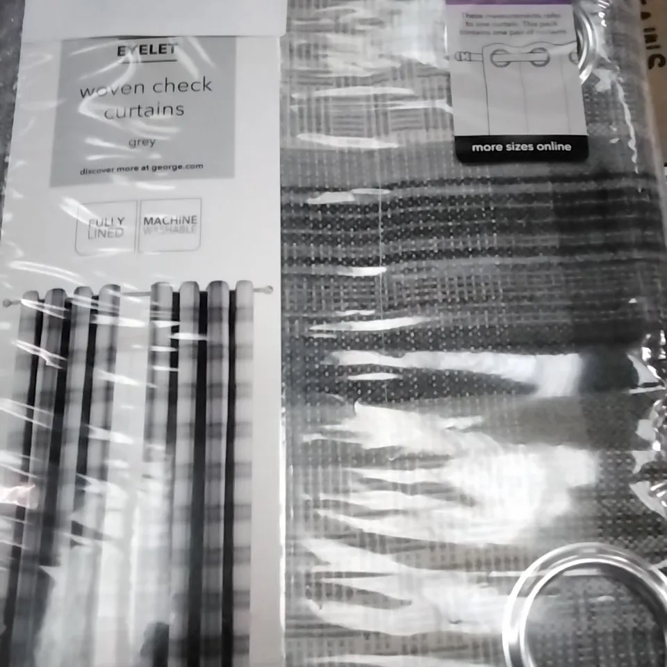 BOX OF 8 PAIRS BRAND NEW EYELET WOVEN CHECK CURTAINS GREY 168×137CM