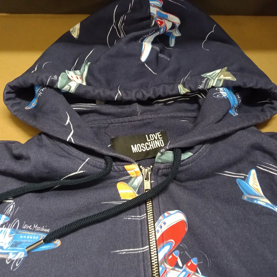 LOVE MOSCHINO ZIP THROUGH AEROPLANE HOODIE - L