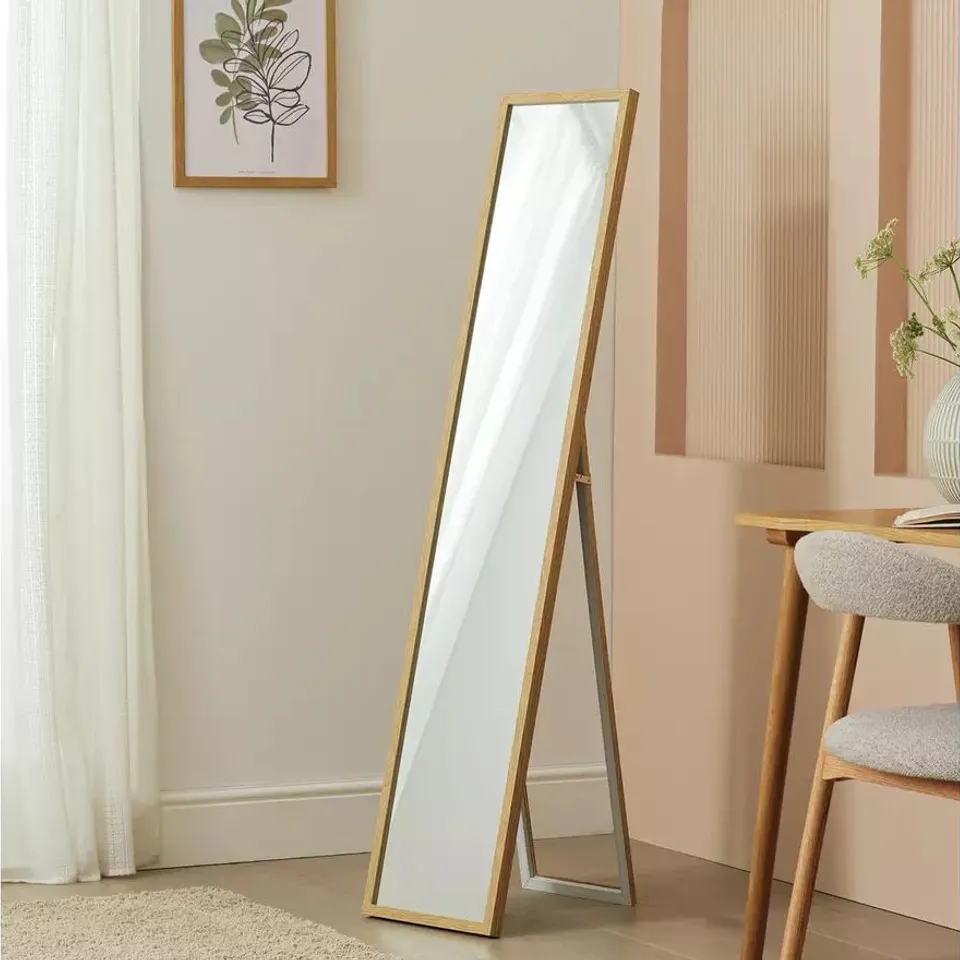 BOXED ARGOS HOME OAK EFFECT FREE STANDING CHEVAL MIRROR - 150X30CM