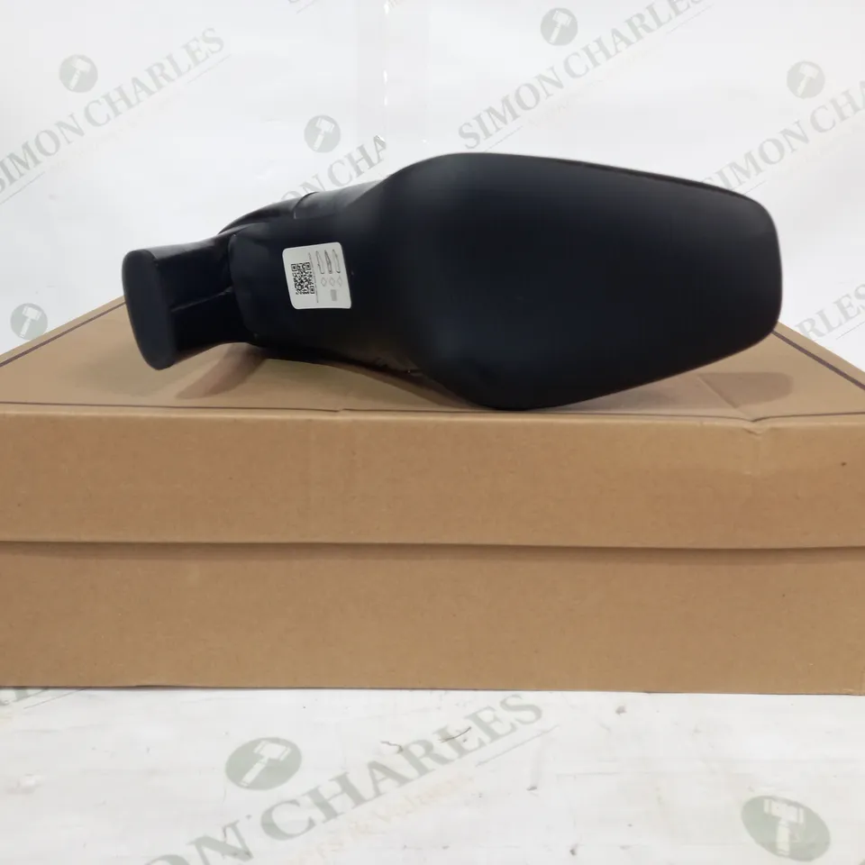 BOXED PAIR OF ASOS DESIGN EMBASSY HIGH HEELED ANKLE BOOTS IN BLACK UK SIZE 4