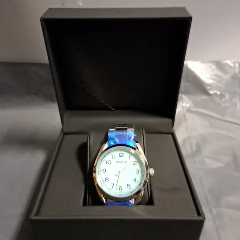 HELMA DH SIVER FACED WATCH WITH LIGHT BLUE DIAL 