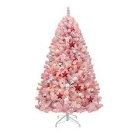 BOXED 182CM PRELIT PINK FLOCKED SPRUCE ARTIFICIAL CHRISTMAS TREE