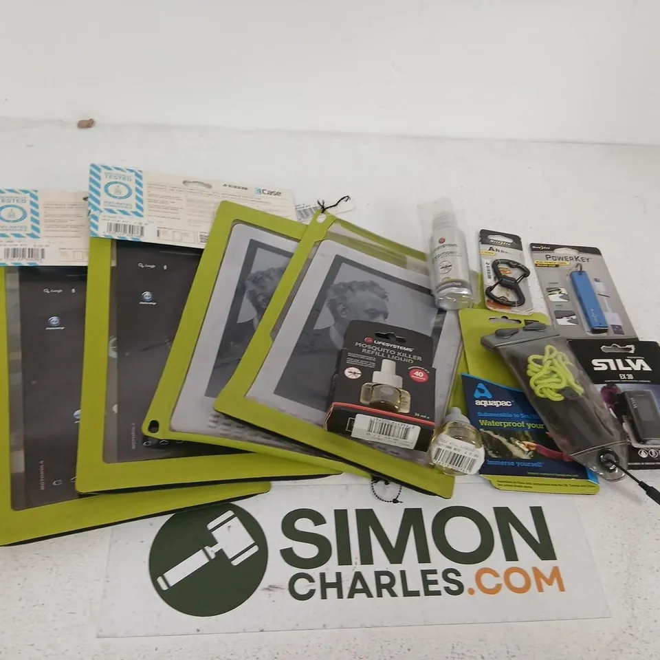 APPROXIMATELY 22 ASSORTED PRODUCTS TO INCLUDE; LIFESTYLE MOSQUITO KILLER, CASE FULL FUNCTION FULL PROTECTION, LIFE SYSTEMS INSECT REPELLENT, SILVA PEDOMETER AND S-BINER AHHH