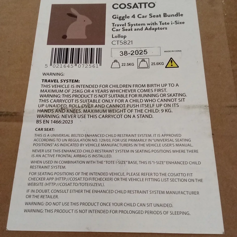 BOXED COSATTO GIGGLE 4 TRAVEL SYSTEM WITH CAR SEAT