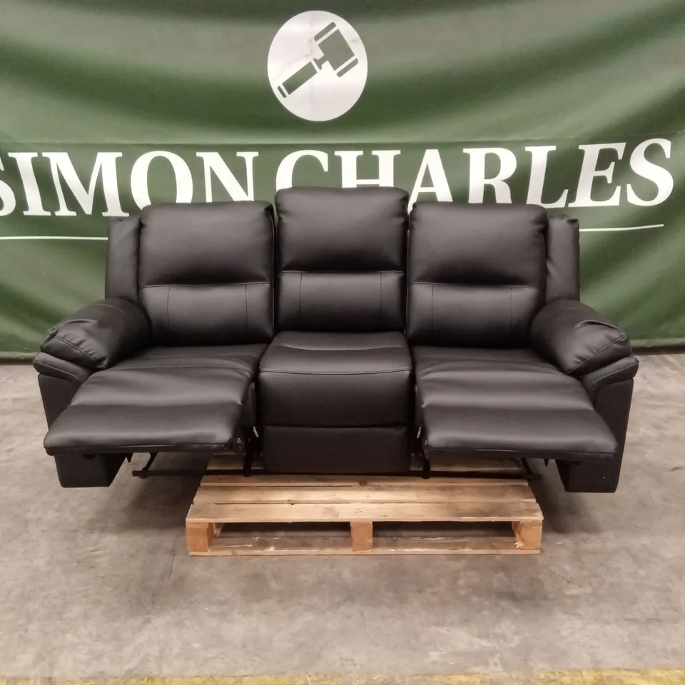 ALBION LUXURY FAUX LEATHER 3 SEATER HIGH BACK MANUAL RECLINER SOFA - BLACK RRP £619