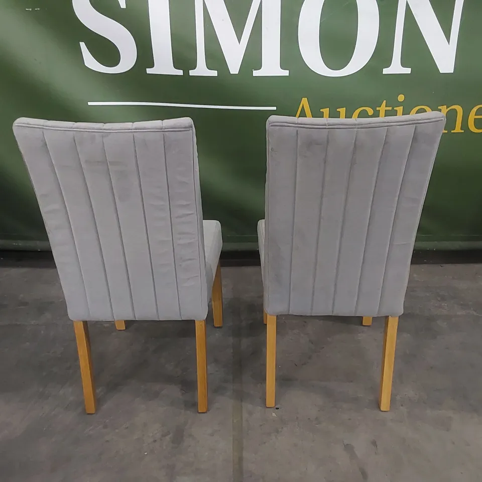 SET OF 2 SALISBURY GREY VELVET DINING CHAIRS WITH OAK LEGS