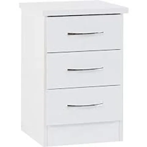 BOXED NEVADA 3 DRAWER BEDSIDE WHITE