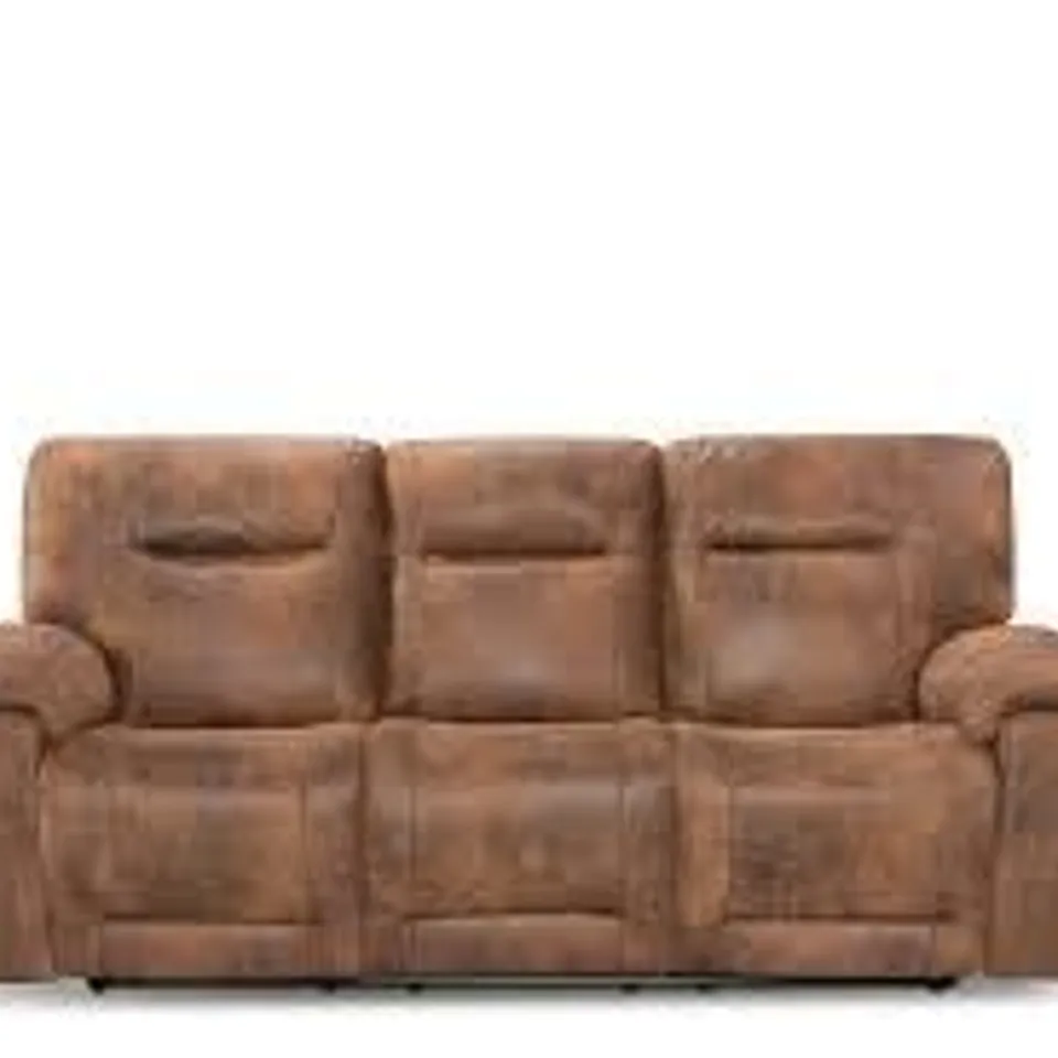 BOXED MURCIA SUEDE BROWN RECLINING THREE SEATER SOFA