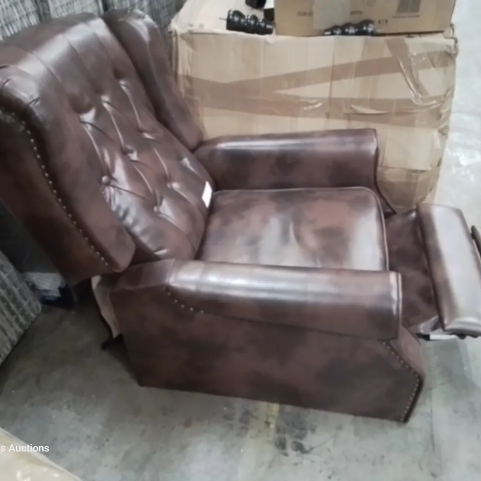 DESIGNER PUSH BACK RECLINING EASY CHAIR BROWN FAUX LEATHER 
