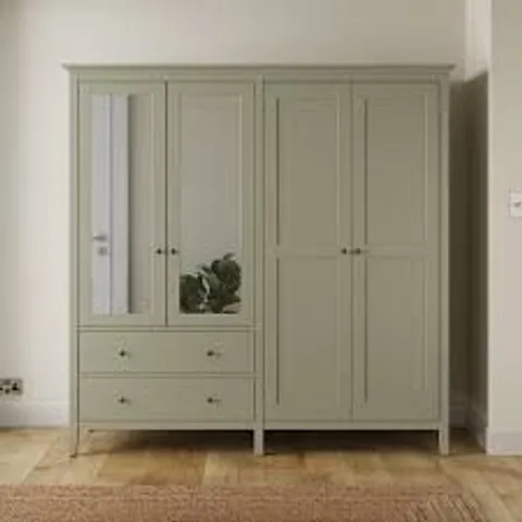 BOXED LYNTON MIRRORED 4 DOOR WARDROBE - SAGE (3 BOXES)