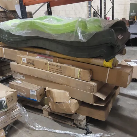 PALLET OF ASSORTED CONSUMER PRODUCTS INCLUDING: SLIDE PARTS, TRAMPOLINE PARTS, COT PARTS ECT