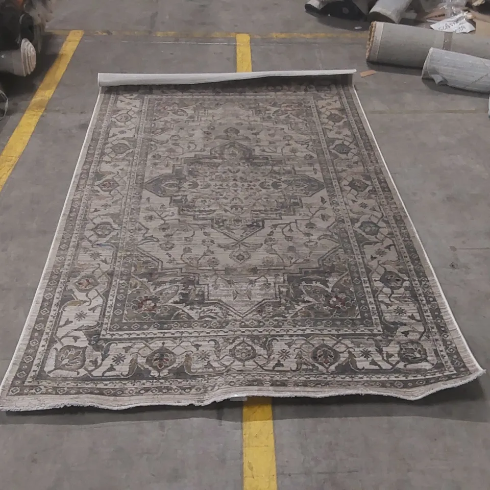 QUALITY BEIMNET MACHINE WOVEN BEIGE/GREY INDOOR RUG - 160 x 240cm