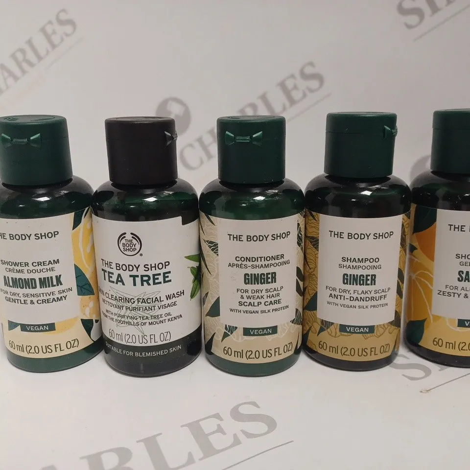 THE BODY SHOP SET INCLUDING SHAMPOO, CONDITIONER, SHOWER GEL, SHOWER CREAM, FACIAL WASH