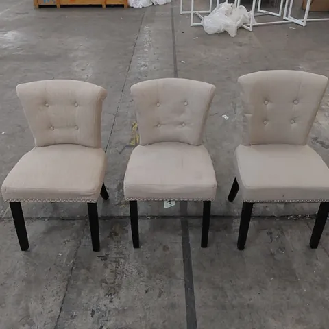 3 X ASSORTED UPHOLSTERED BEIGE LINEN DINING CHAIRS