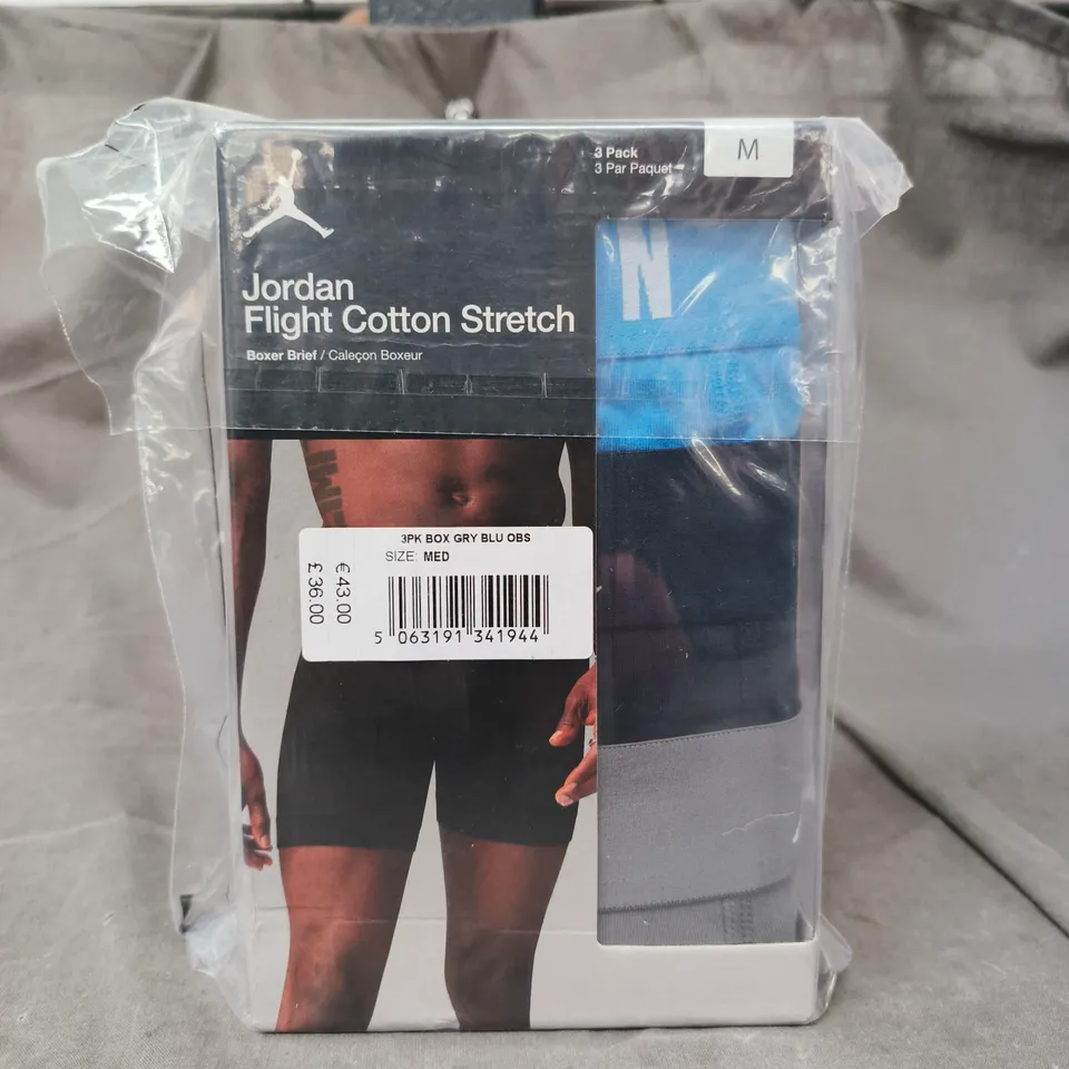JORDAN FLIGHT COTTON STRETCH BOXER BRIEFS – 3 PACK, MEDIUM