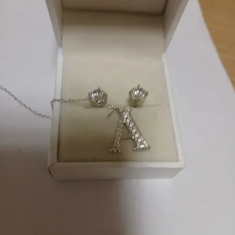 DIAMONIQUE 1.9CT TW INITIAL PENDANT & EARRING SET IN BAUBLE STERLING SILVER 