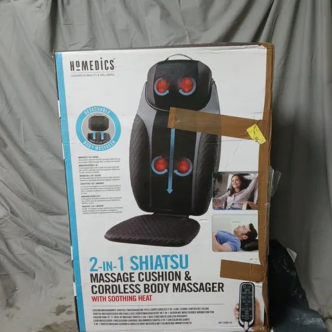 HOMEDICS 2 IN 1 SHIATSU MASSAGE CUSHION AND CORDLESS BODY MASSAGER BOXED