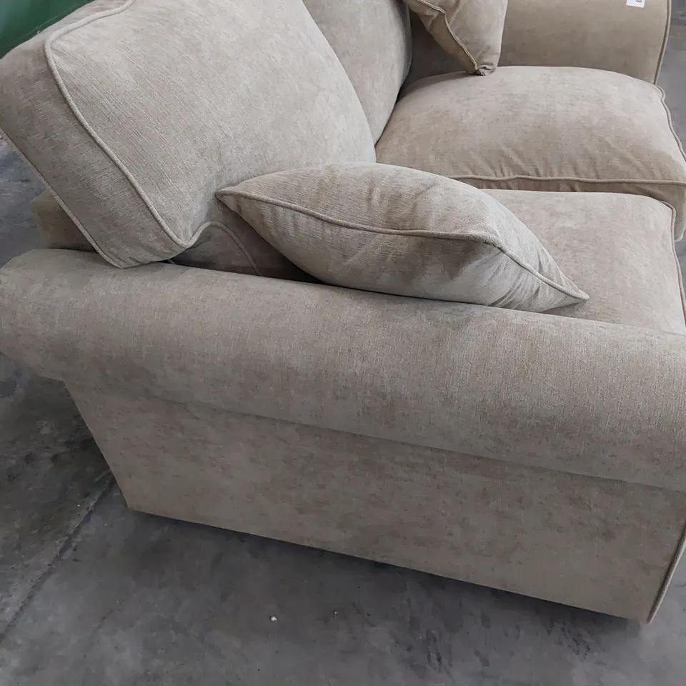 DESIGNER TWO SEATER SOFA FAWN FABRIC 