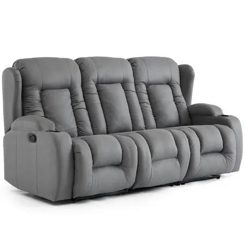 BOXED CAESAR MANUAL 3 SEATER FABRIC RECLINER SOFA IN GREY (3 BOXES)