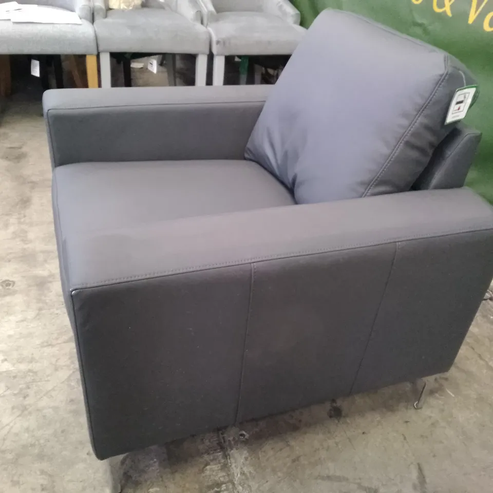 QUALITY DESIGNER BALTIMORE ARMCHAIR - GREY LEATHER