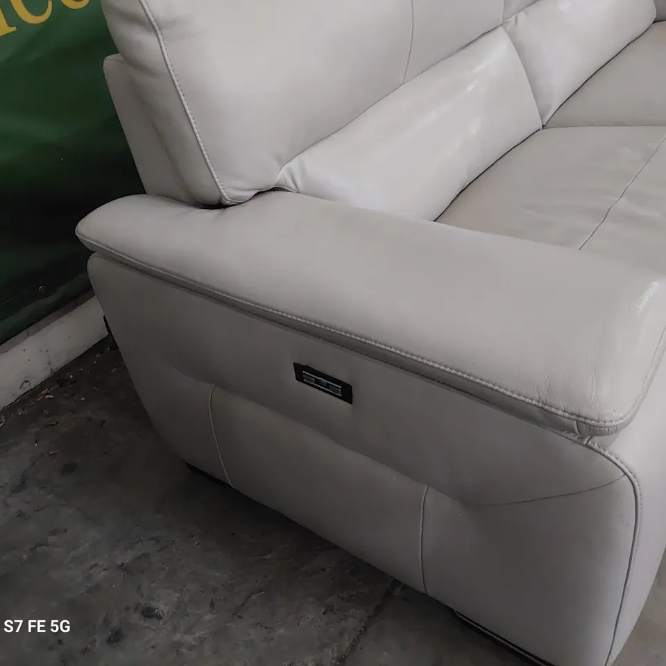 QUALITY ITALIAN DESIGNER GRADO POWER RECLINING THREE SEATER SOFA LIGHT GREY LEATHER 