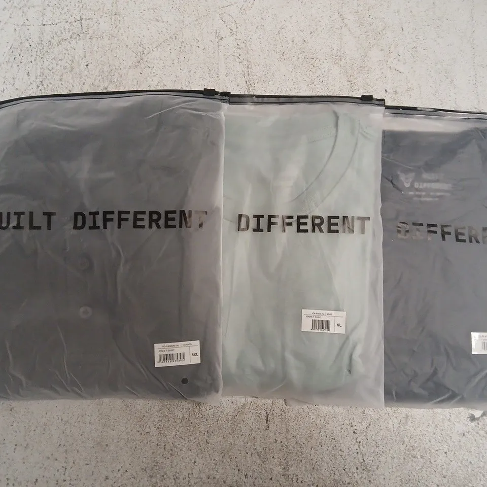 SET OF APPROXIMATELY 10 ASSORTED BUILT DIFFERENT T-SHIRTS/SHIRTS IN VARIOUS COLOURS AND SIZES