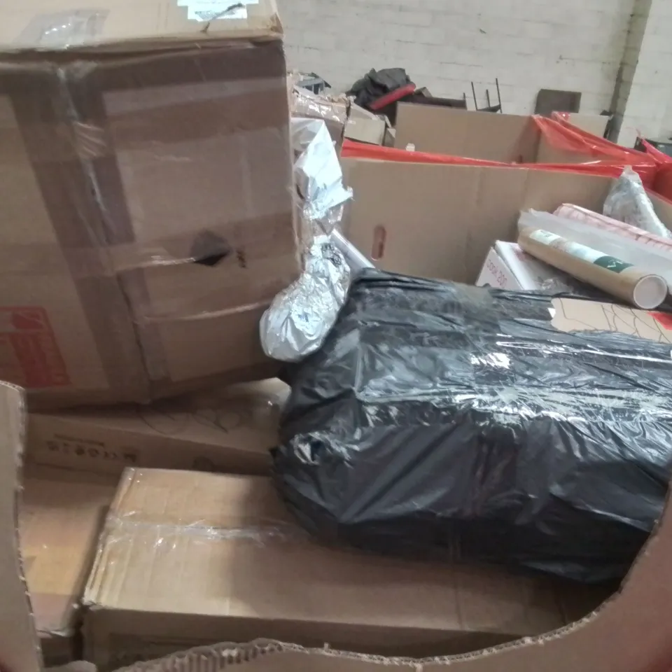 PALLET OF ASSORTED HOUSEHOLD GOODS AND PRODUCTS TO INCLUDE;BACKPACK,UNDER DESK ELLIPTICAL TRAINER,ROLLED CANVAS 