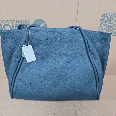 BLUE PEBBLED LEATHER TOTE BAG 