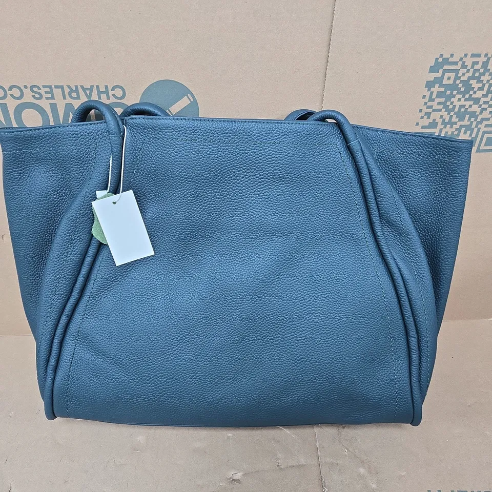 BLUE PEBBLED LEATHER TOTE BAG 