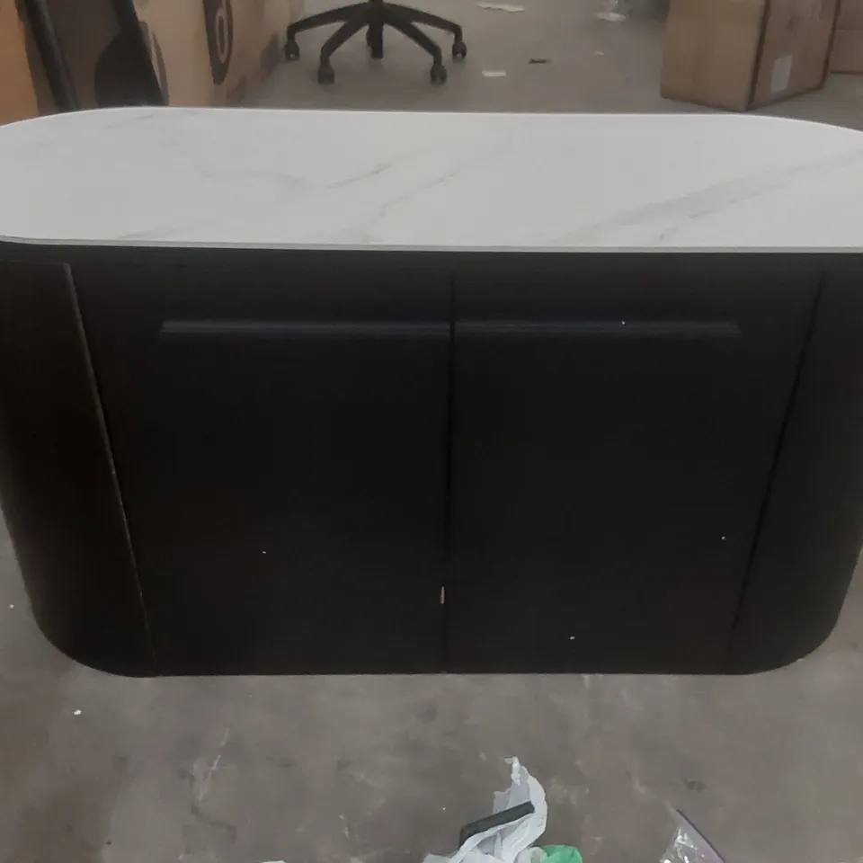 DANETTI MANHATTAN BLACK ASH AND FAUX MARBLE CERAMIC SMALL SIDEBOARD