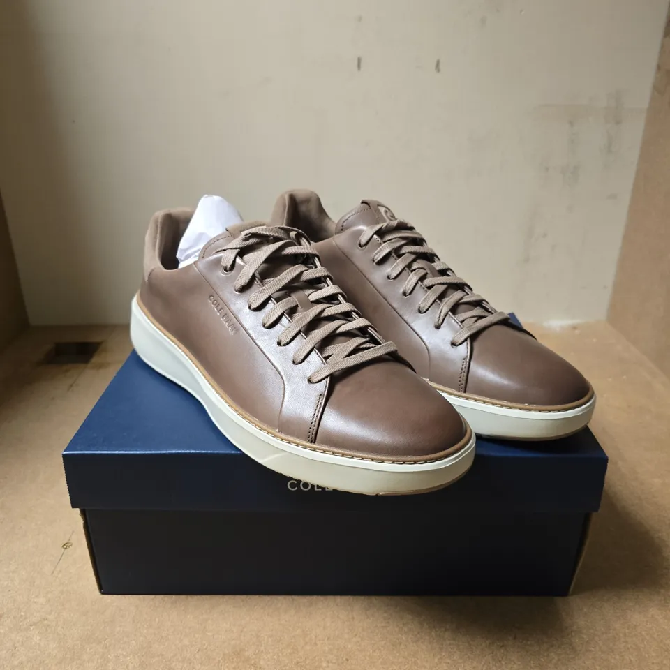 COLE HAAN TOPSPIN SNEAKER, BROWN LEATHER – UK 12