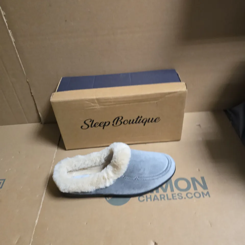 SLEEP BOUTIQUE WOMEN'S SLIPPERS – BLUE SUEDE WITH FAUX FUR LINING - UK SIZE 5 